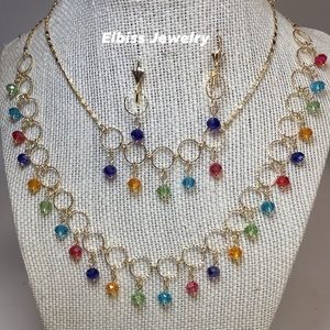 Set Necklace Bracket and  Earring with Crystals